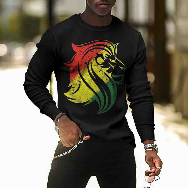 BrosWear Leisure Fashion Lion Print Long Sleeve T-Shirt