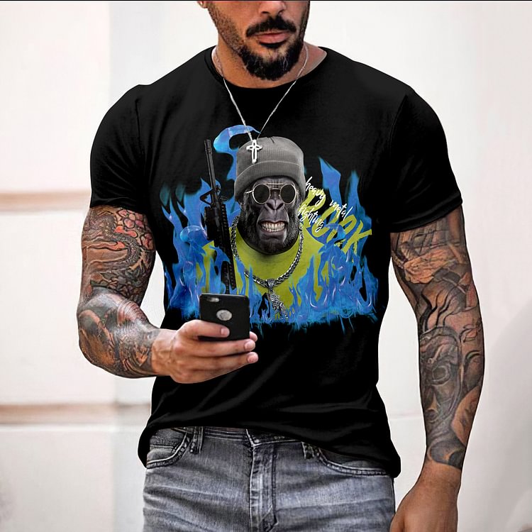 BrosWear Street Fashion Kong Trendy Short  Sleeve T-Shirt