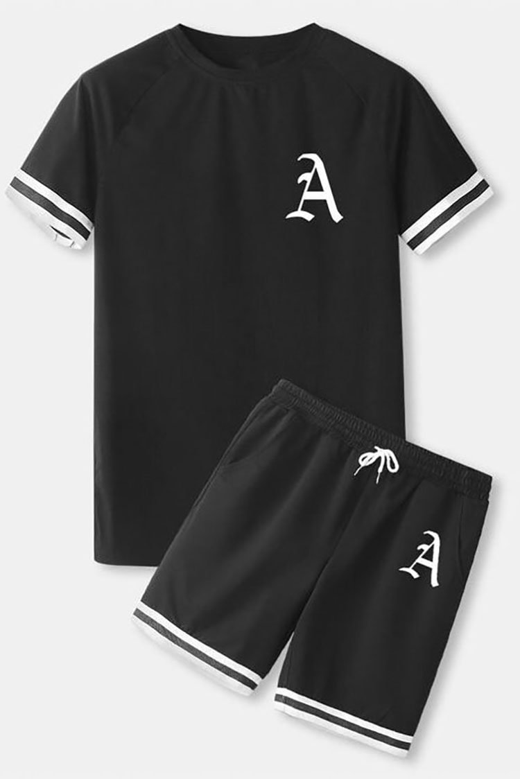 Tiboyz Men‘s Outfits Black Poker A T-Shirt And Shorts Two Piece Set