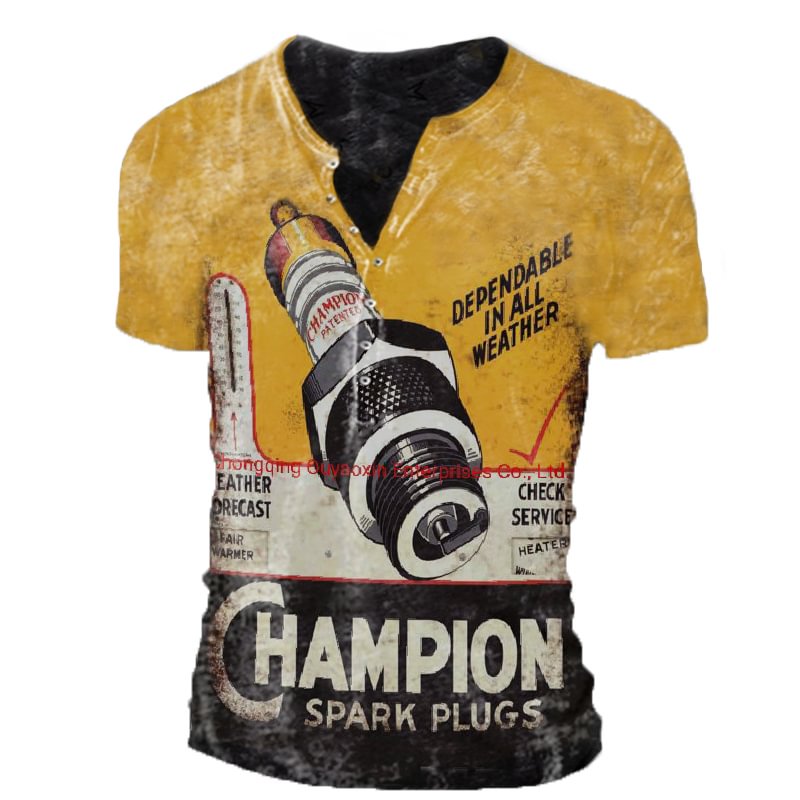 Mens retro motorcycle spark plug print outdoor combat T-shirt / [viawink] /