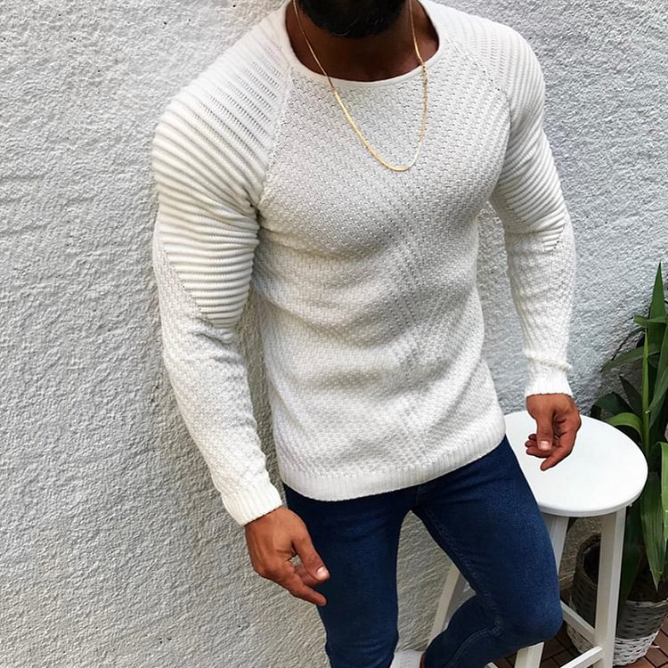 BrosWear Round Neck Solid Color Sweater white