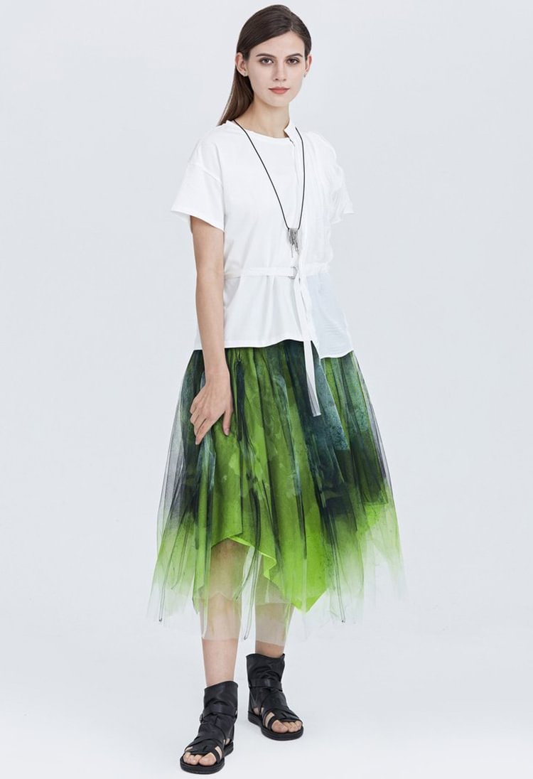 SDEER Fashion patchwork color contrast print irregular skirt