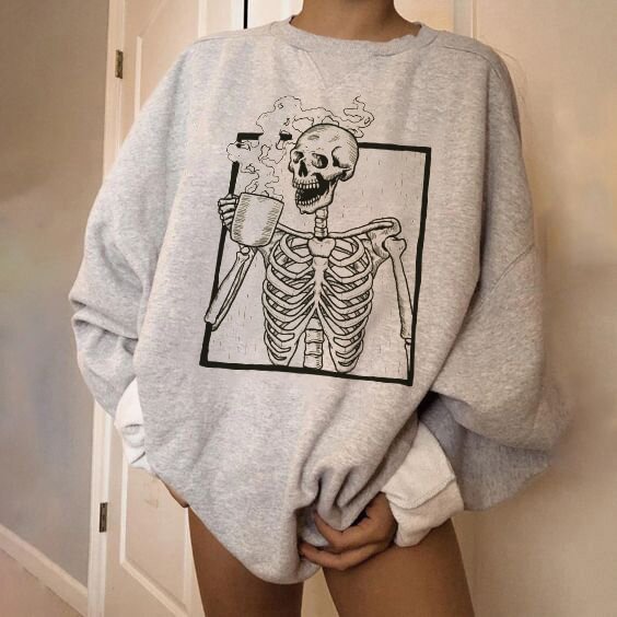   White skull Skeleton print casual sweatshirt - Neojana