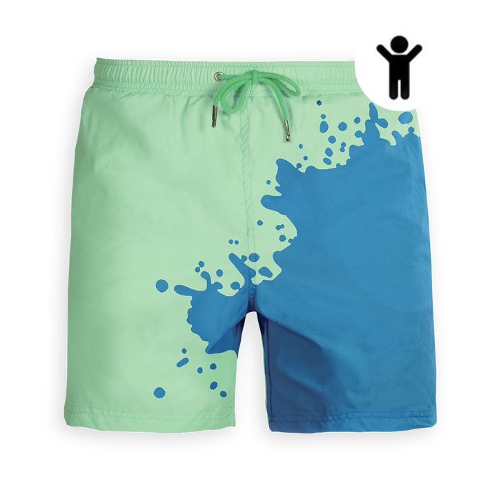 Kids Color Changing Swim Trunks | Blue-Green