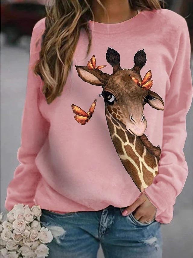 Giraffe print O-neck sweatshirt