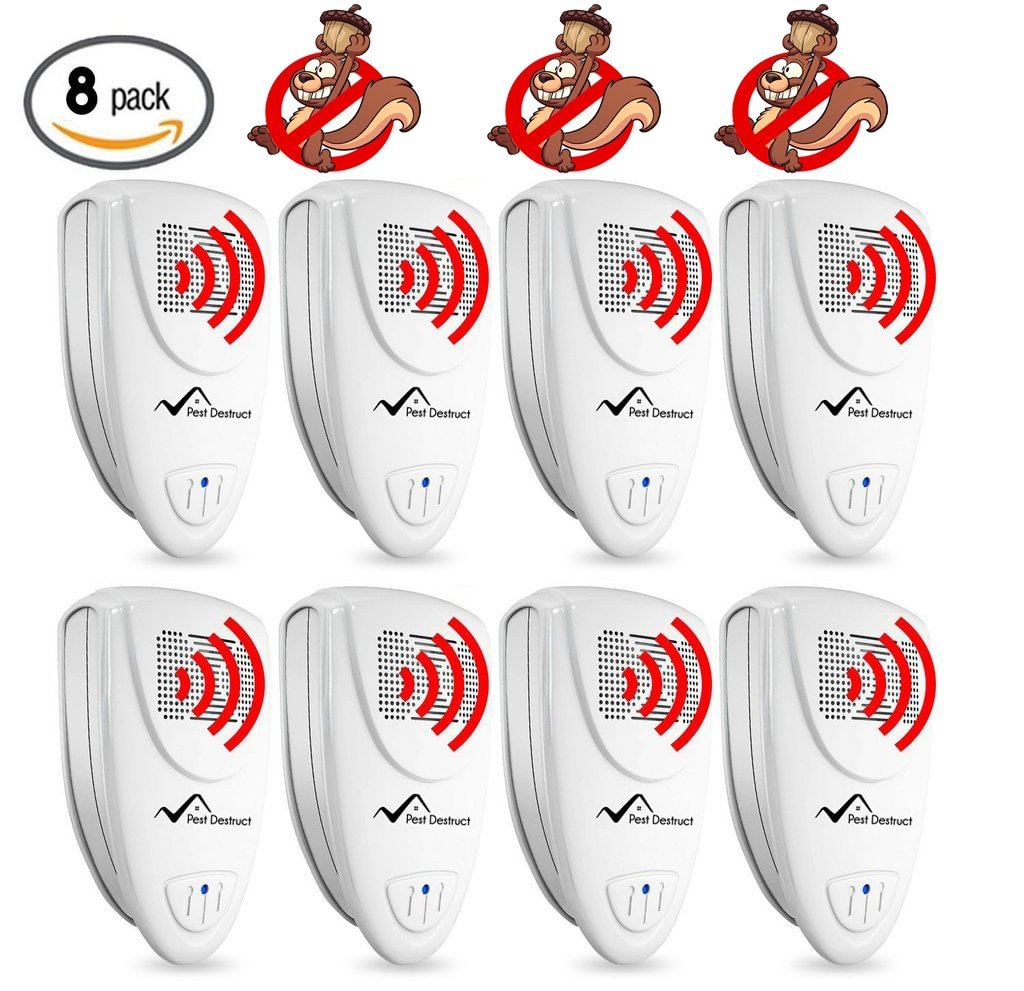 Ultrasonic Squirrel Repeller PACK of 8 - Get Rid Of Squirrels In 72 Hours Or It's FREE - vzzhome