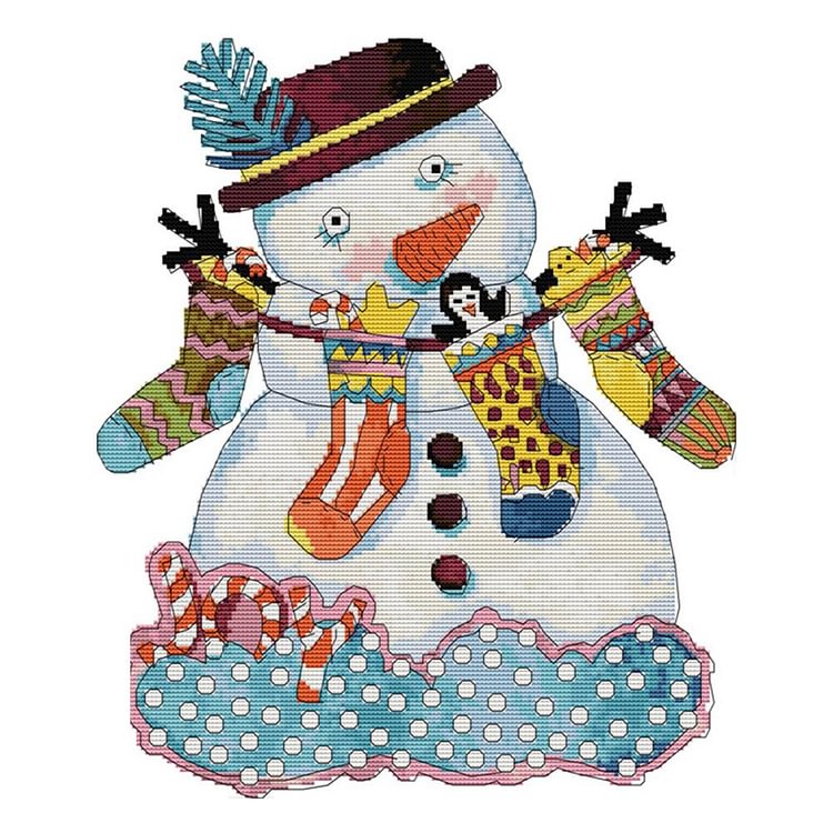Christmas Snowman - 14CT Stamped Cross Stitch - 35*40cm