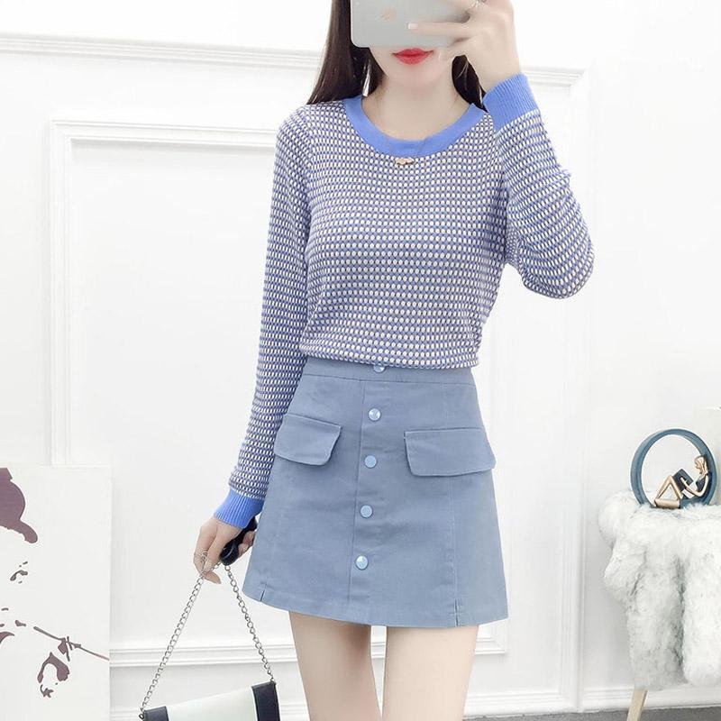 Plaid Knit Shirt+Chic Skirt P13920