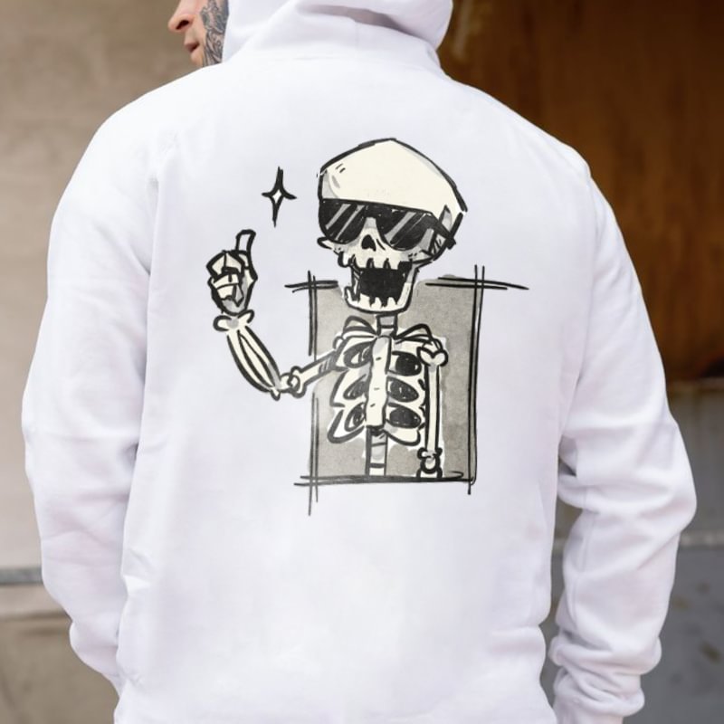 Skull With Thumb Up Print Casual Hoodie - Krazyskull