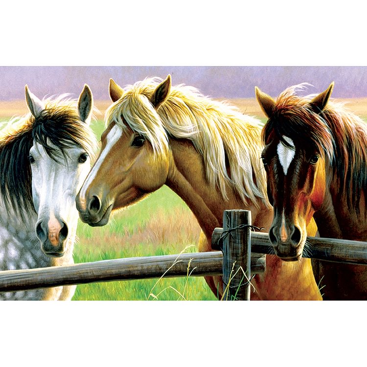 Grassland Horses - Round Drill Diamond Painting - 40*30CM