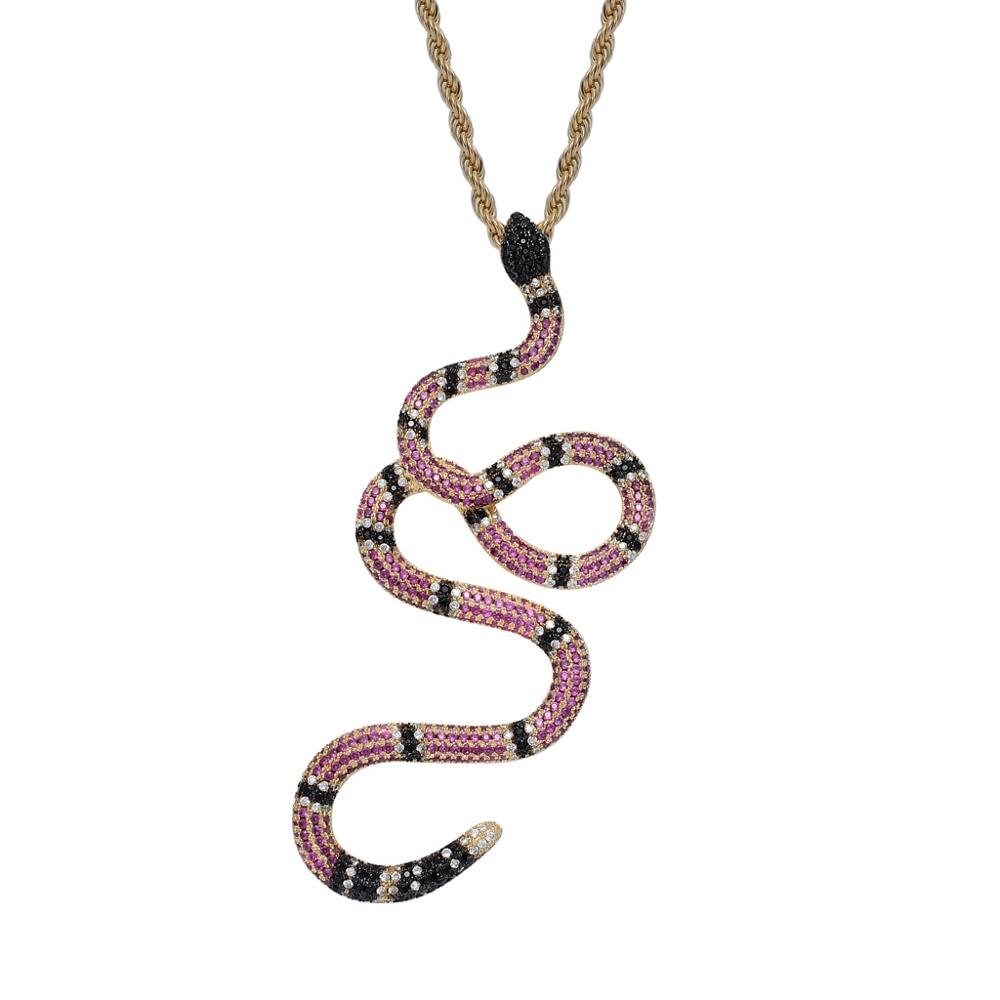 Hip Hop Iced Out Colourful Coral Snake Pendant Necklace-VESSFUL