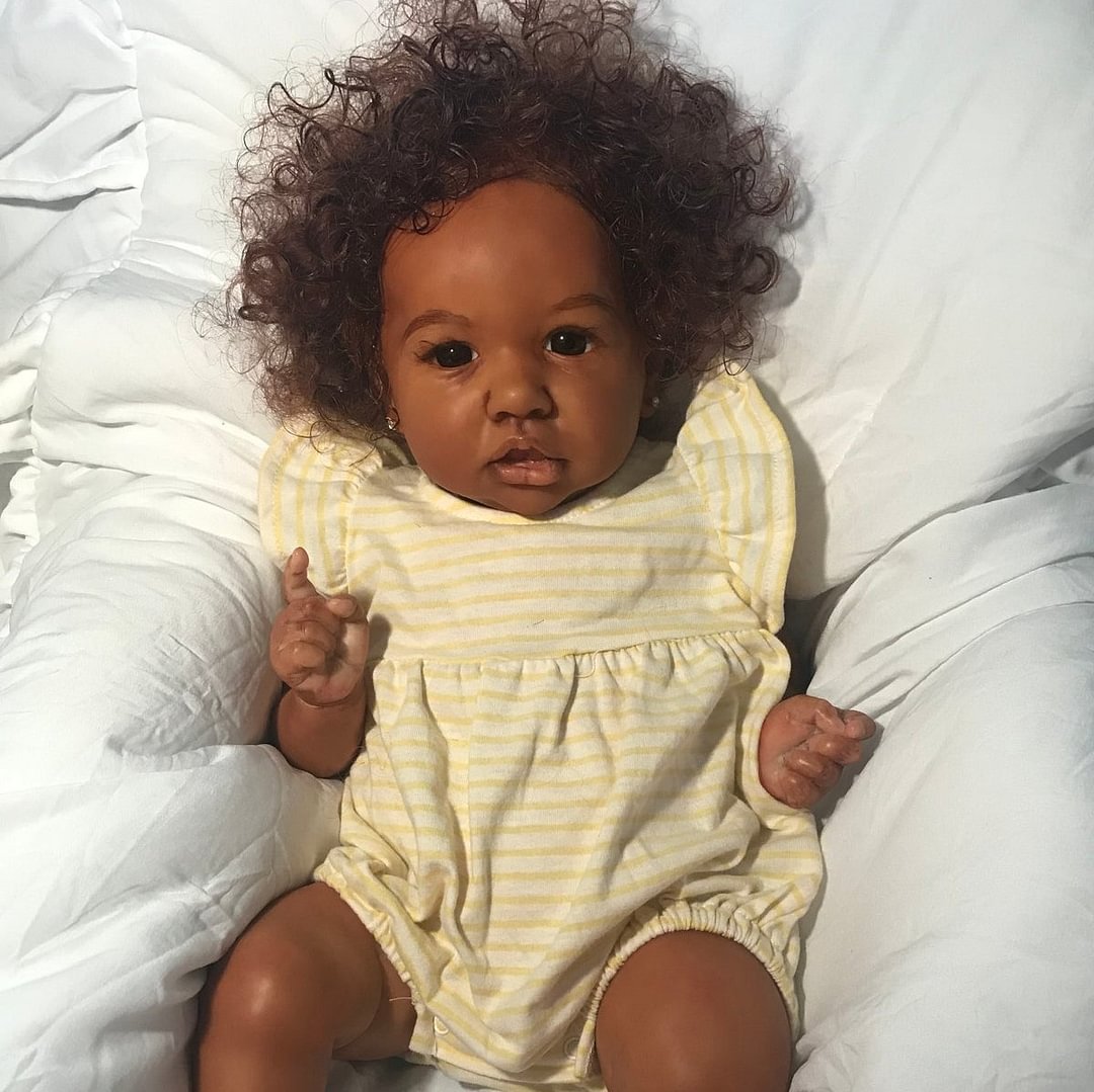 Real Lifelike Reborn Black Girl Cecilia 20" Handmade Soft Weighted Body Silicone Reborn Toddlers Doll with Heartbeat & Sound