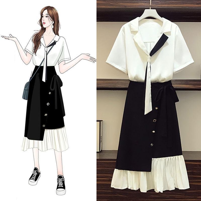 Fashion Lapel Blouse+Patchwork Skirt P11583