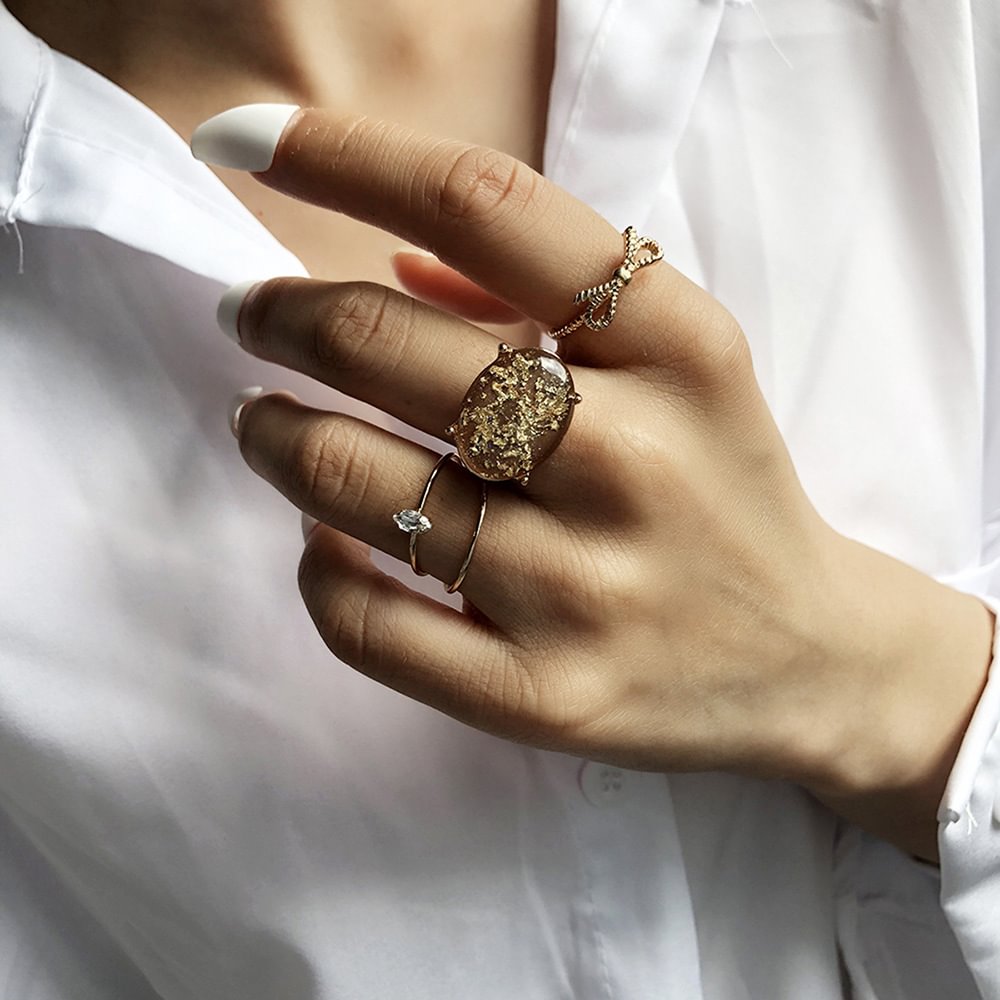 Minnieskull Creative ladies pearl alloy fashion 4-piece rings set - Minnieskull