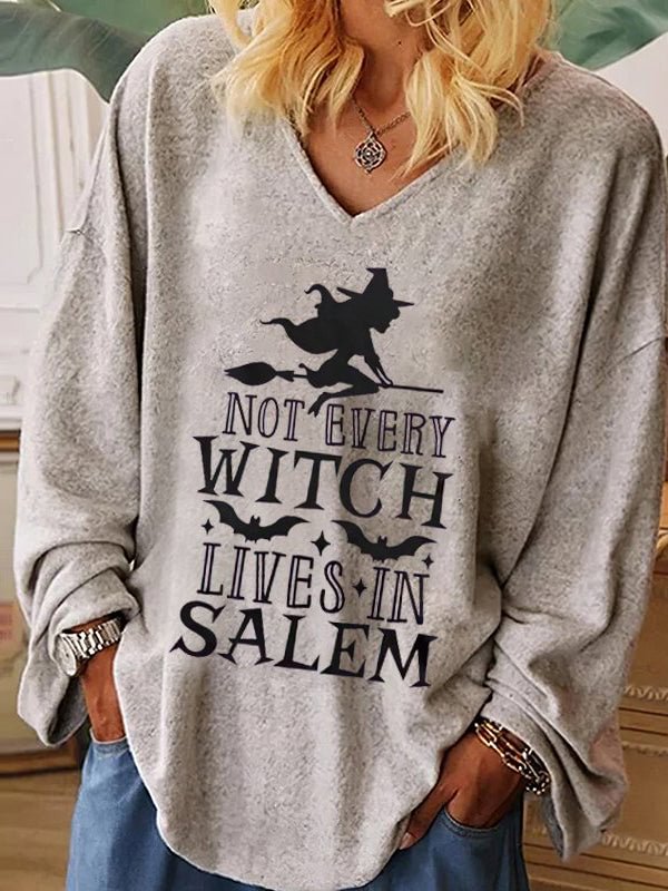 Not Every Witch Lives In Salem And Flying Witch Printed Women Long Sleeve Blouse
