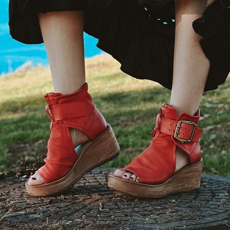 Women's Vintage Comfy Buckle Wedge Sandals