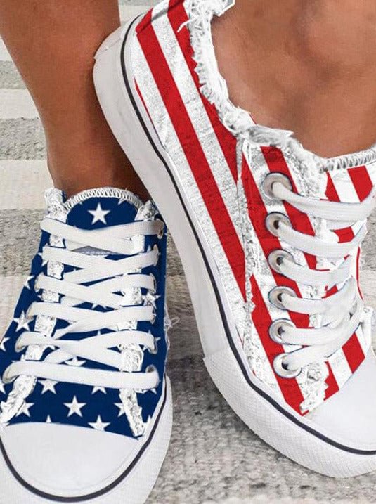 Star Striped Lace Up Sneakers
