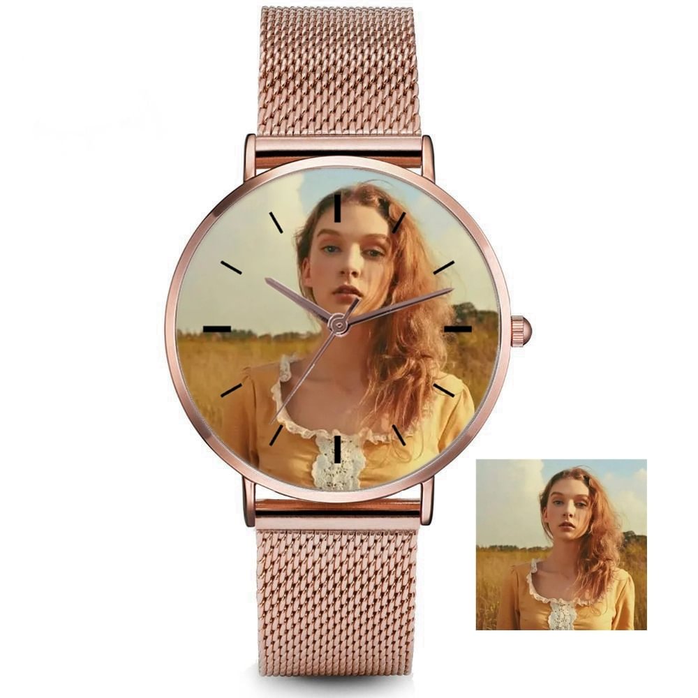 Custom Photo Rose Gold/Silver Mesh Strap Quartz Wrist Watches-VESSFUL