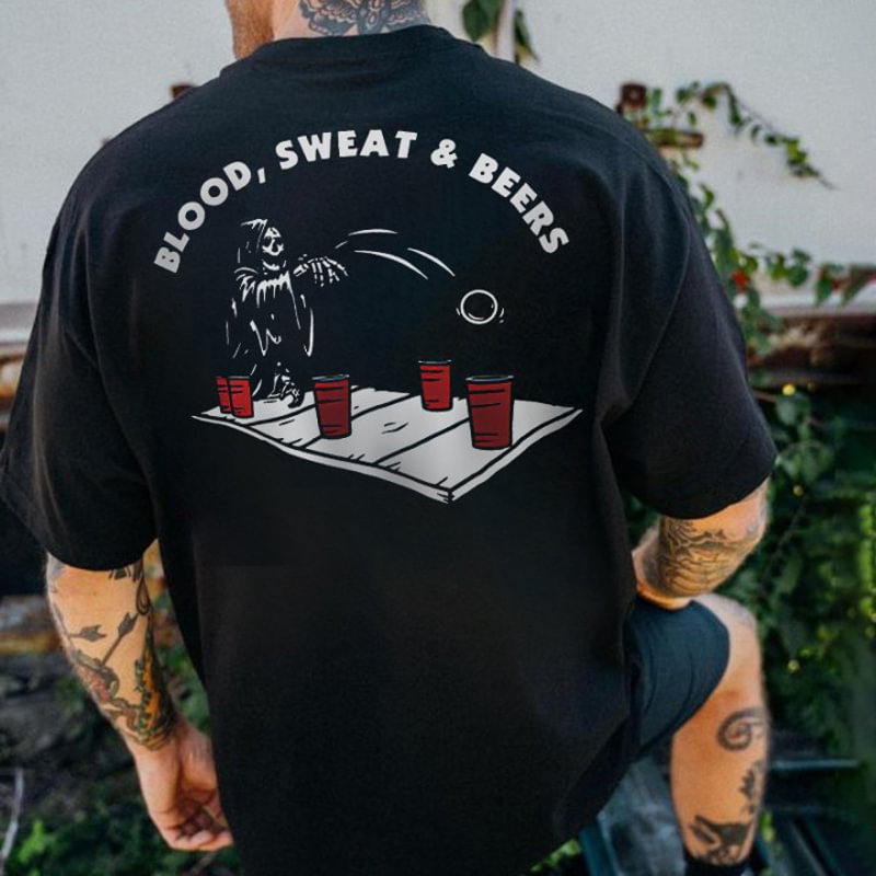 Cloeinc   Blood, Sweat & Beers Printed Casual Men's T-shirt - Cloeinc