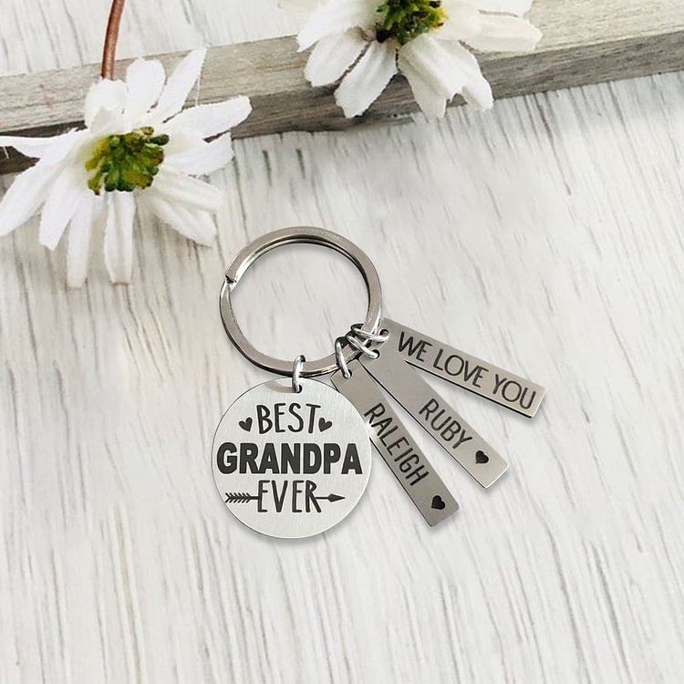 Best Grandpa/Grandma/Dad Ever, Custom Engraved 3 Bar Keychain for Grandpa/Grandma/Dad
