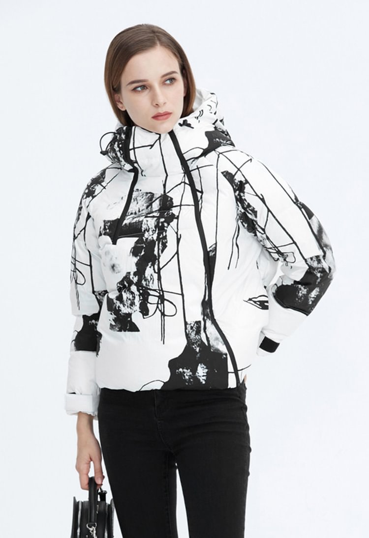 SDEER Hooded Short Down Jacket With Personalized Print