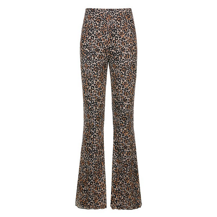 Leopard Pattern Tulle Double-deck Flared Trousers - tree - Codlins