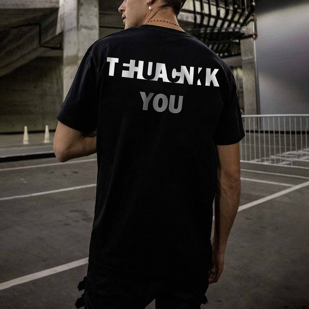Thank You Ambiguity Letter Print  Round Neck Men's T-shirt - Krazyskull