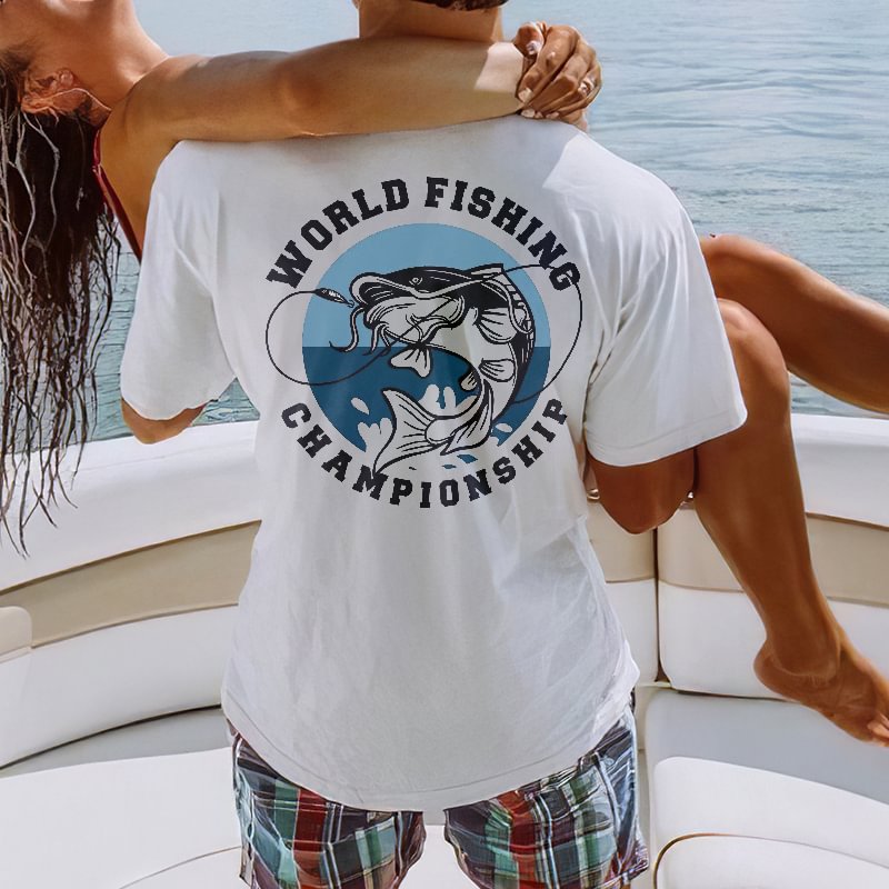 World Fishing Championship Printed T-shirt -  