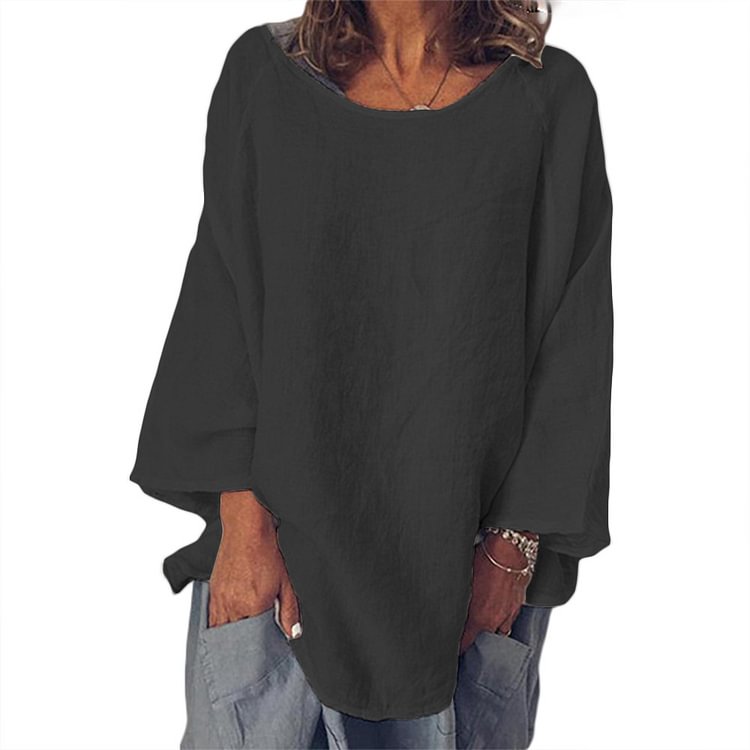 Women's cotton and linen solid color loose top T-shirt