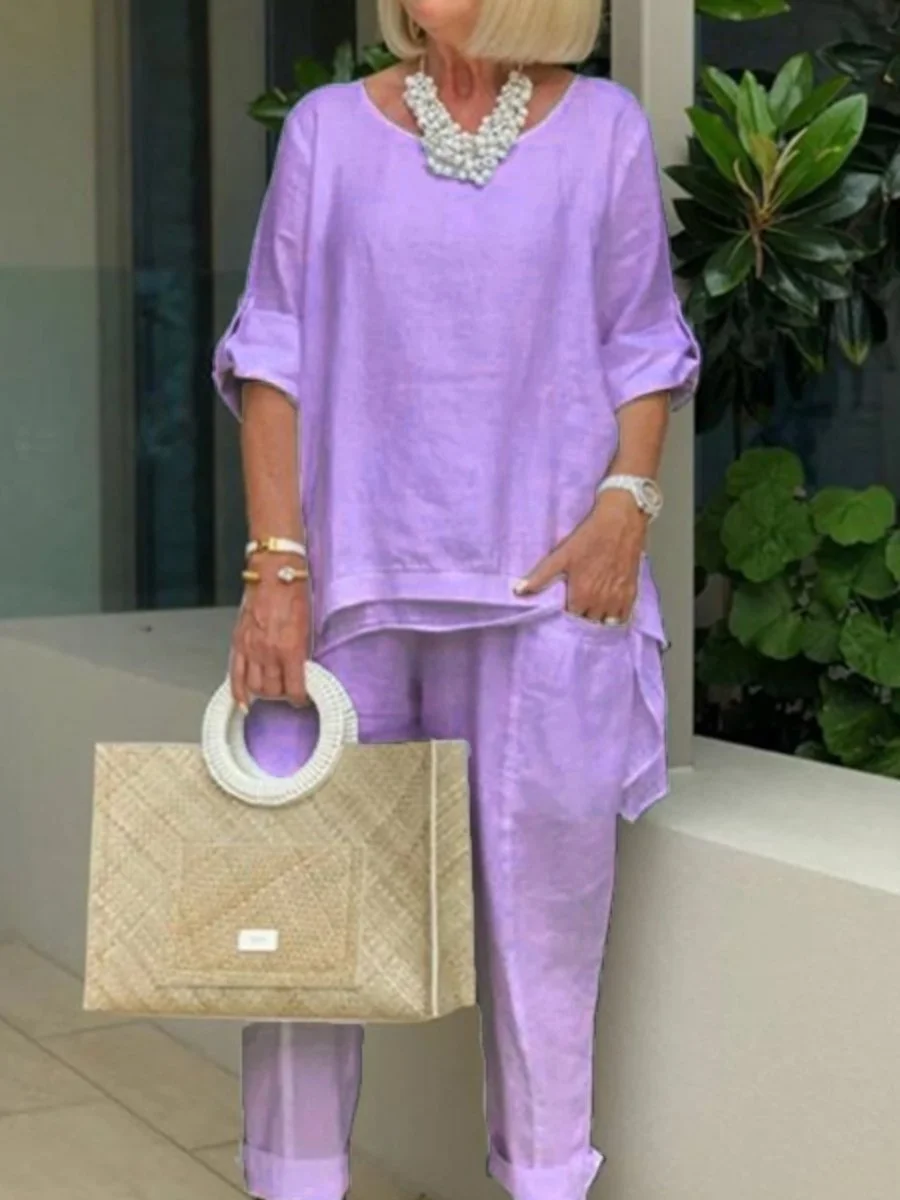 Plus Size Cotton Linen Sleeves Women's Suits