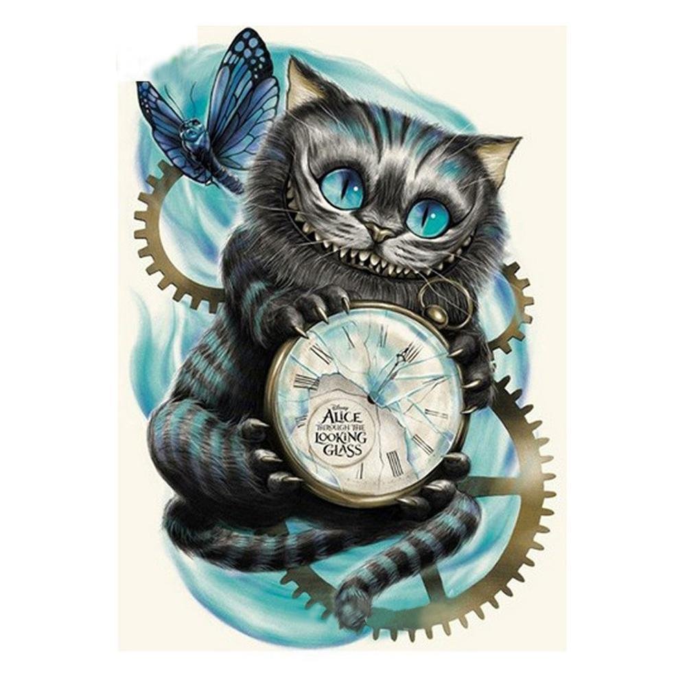 Full Round Diamond Painting Cat Hold Clock (40*30cm)