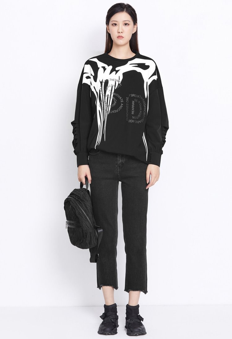 SDEER Fashion round neck letter pleated contrast printed sweater