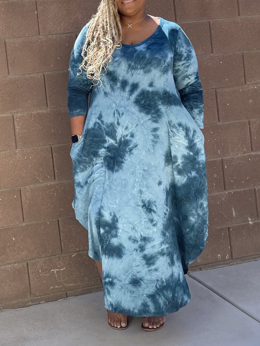 Teal Tie Dye Maxi Dress With Pockets