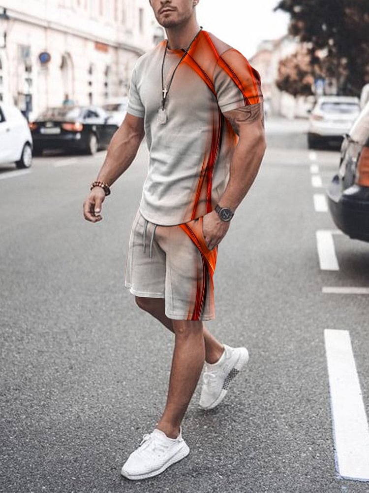 Men's Simplicity Line Printing Sports Suit