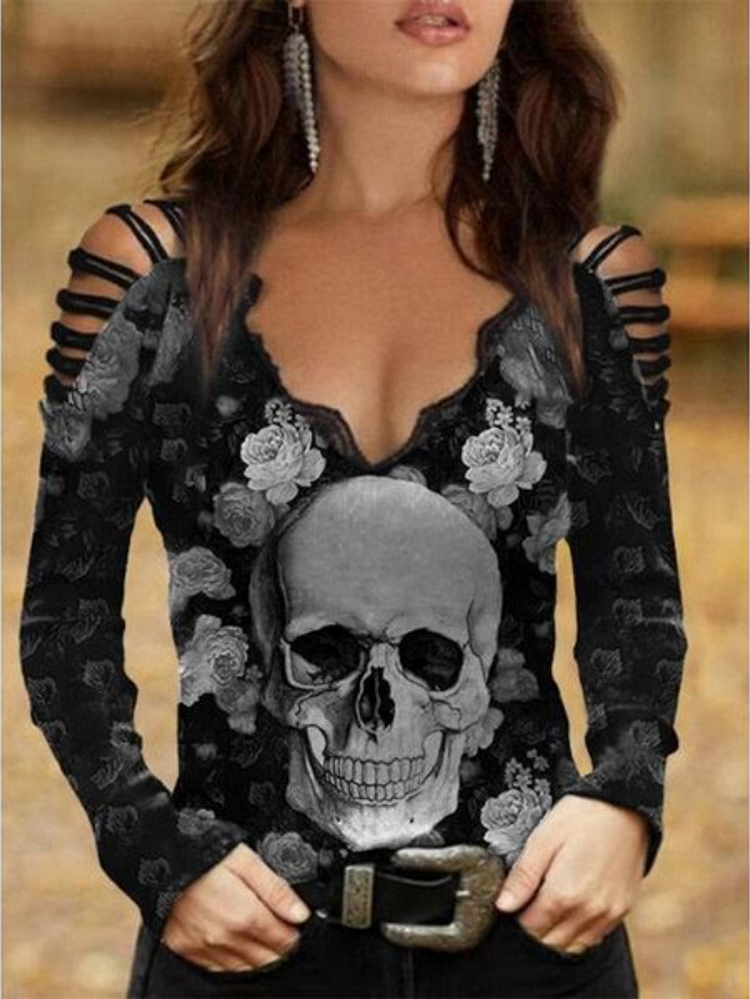 Punk Skull Hollow-Out Deep-V Top