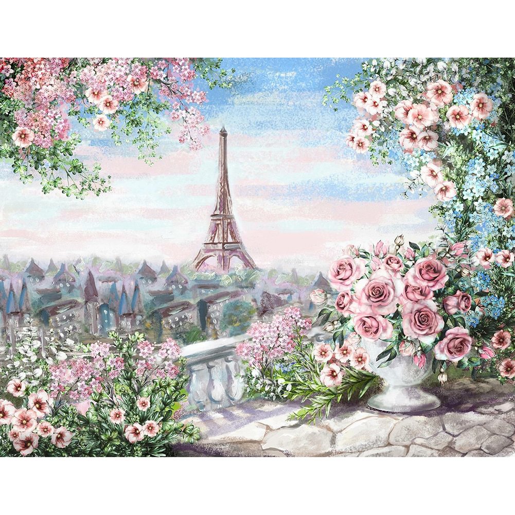 Eiffel Tower Flowers    Diamond Painting  40*30CM