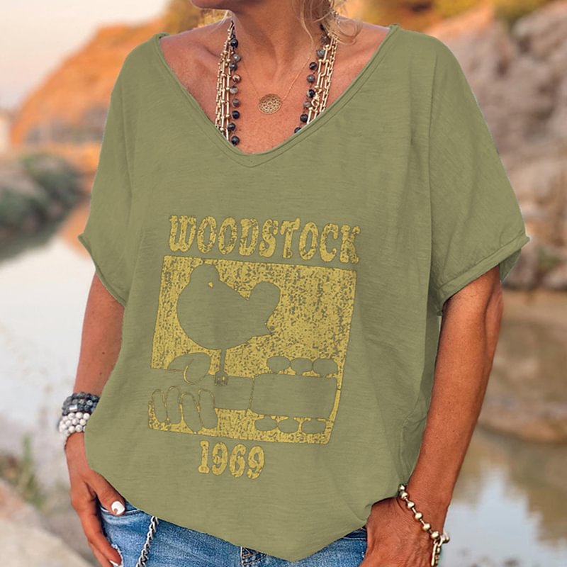 Woodstock 1969 Printed Hippie T-shirt