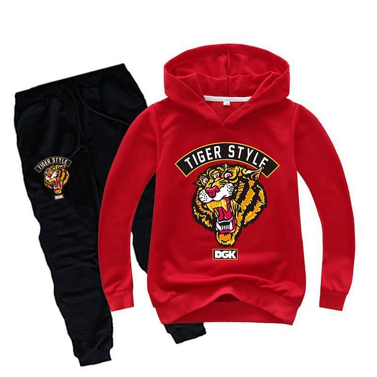 Mayoulove Tiger Head Style Dgk Print Boys Girls Cotton Hoodie Sweatpants Suit-Mayoulove