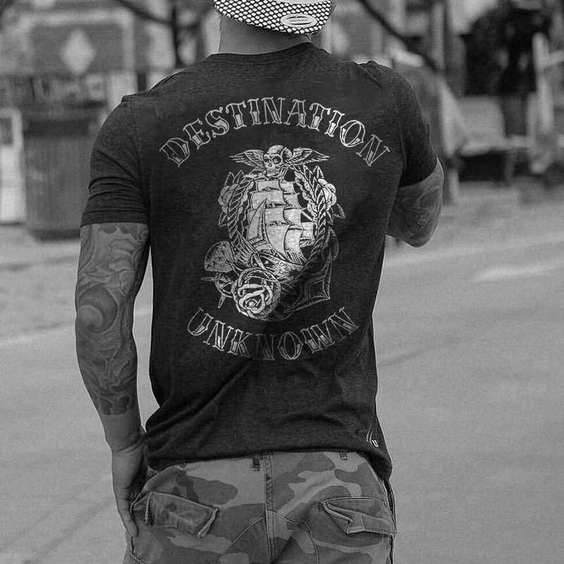Destination unknown skull short-sleeve designer T-shirt - Krazyskull