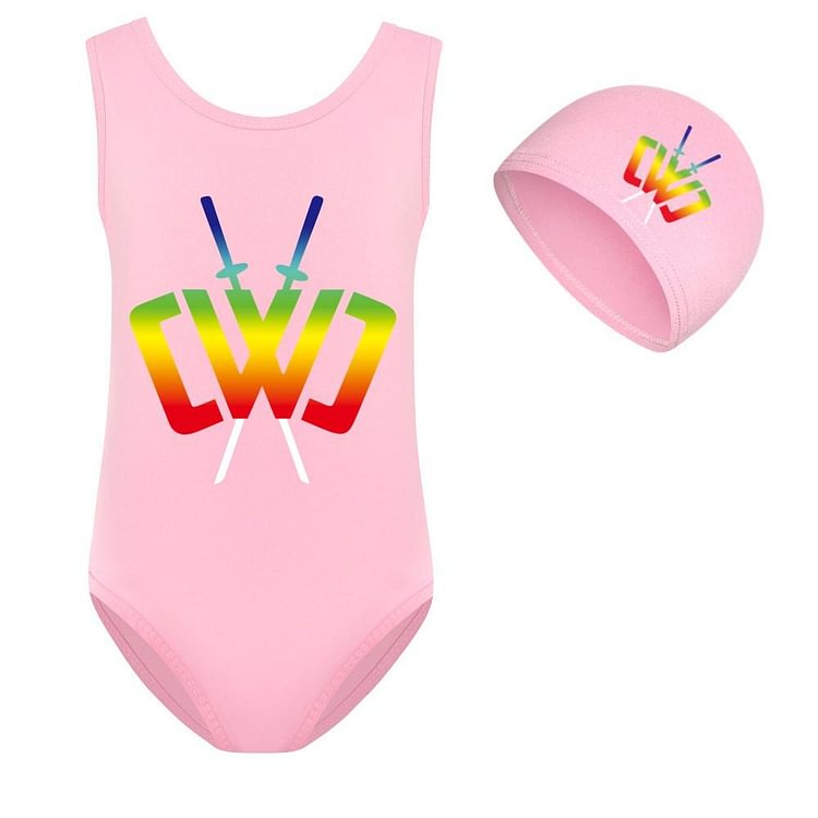 Chad Wild Clay Print Girls One Piece Sporty Beach Swimsuit With Cap-Mayoulove