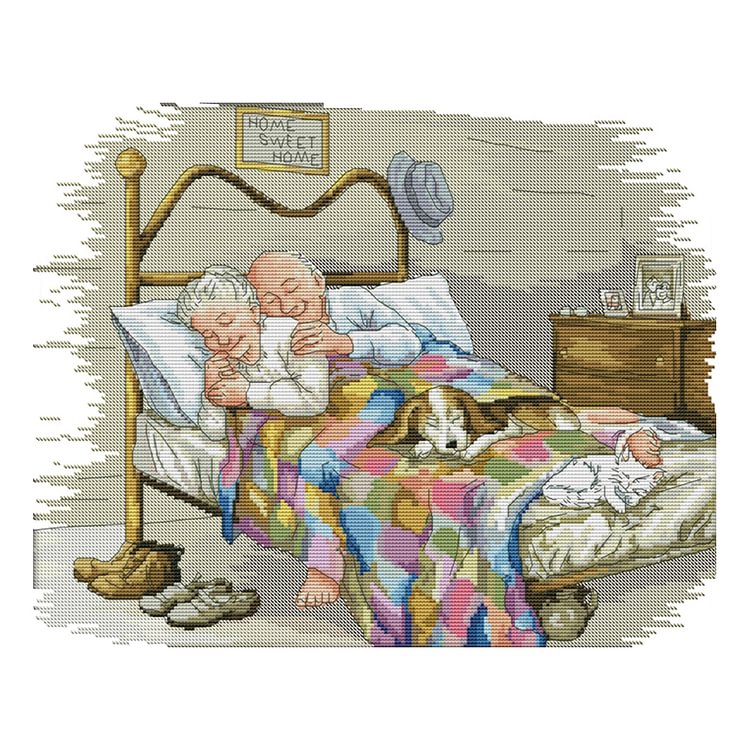 Old Couple - 14CT Stamped Cross Stitch - 44*36CM