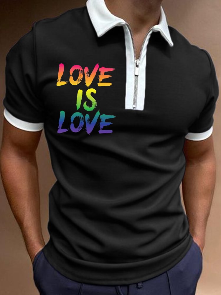 BrosWear Rainbow Love Is Love Zip Up Polo Shirt
