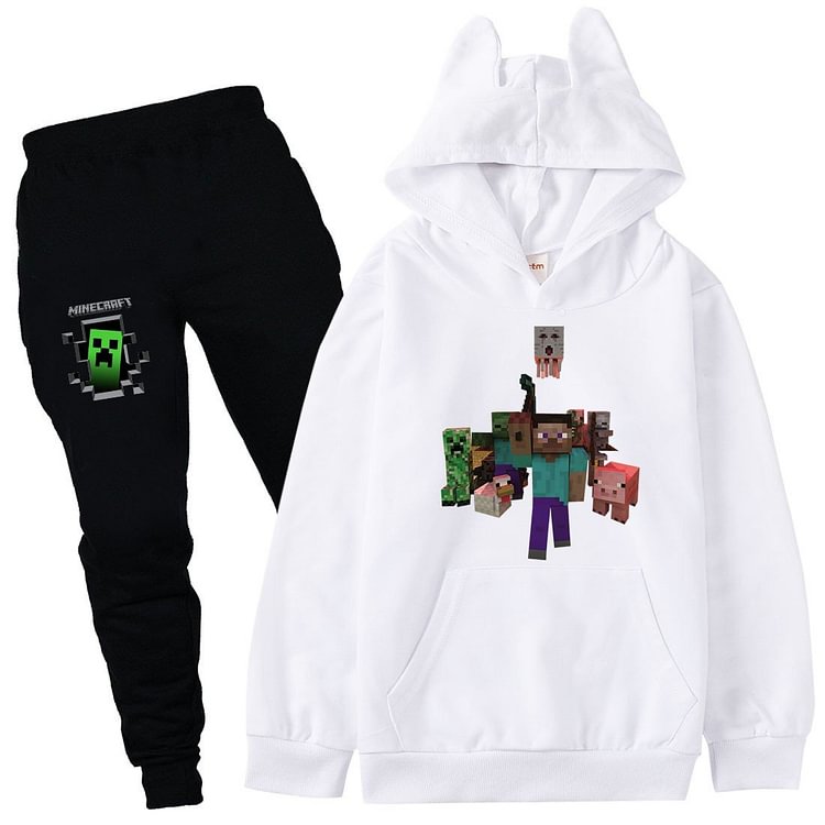 Mayoulove Minecraft Roblox Print Girls Boys Cotton Hoodie Pants Suit Long Outfit-Mayoulove