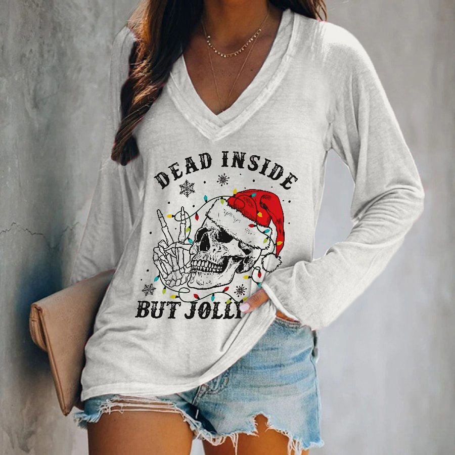 Dead Inside But Jolly Af Printed Skull Women's T-shirt