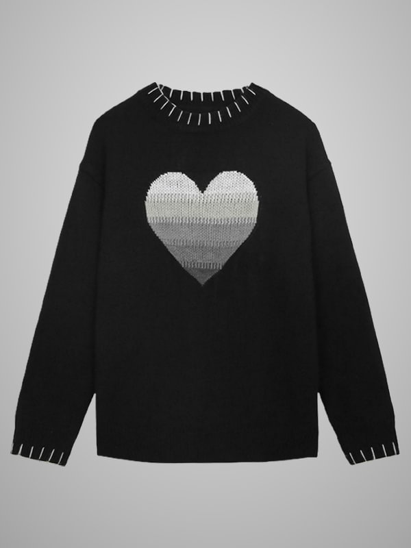 Darkness Lazy Heart Pattern Oversized Sweater