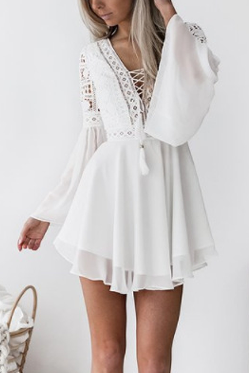 KarliDress Cute Party Bohemian Style White Dress P12491
