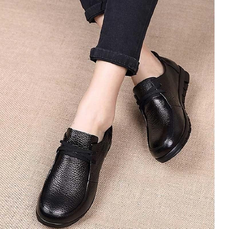 Women Flats Genuine Leather Casual Loafers Shoes-Corachic