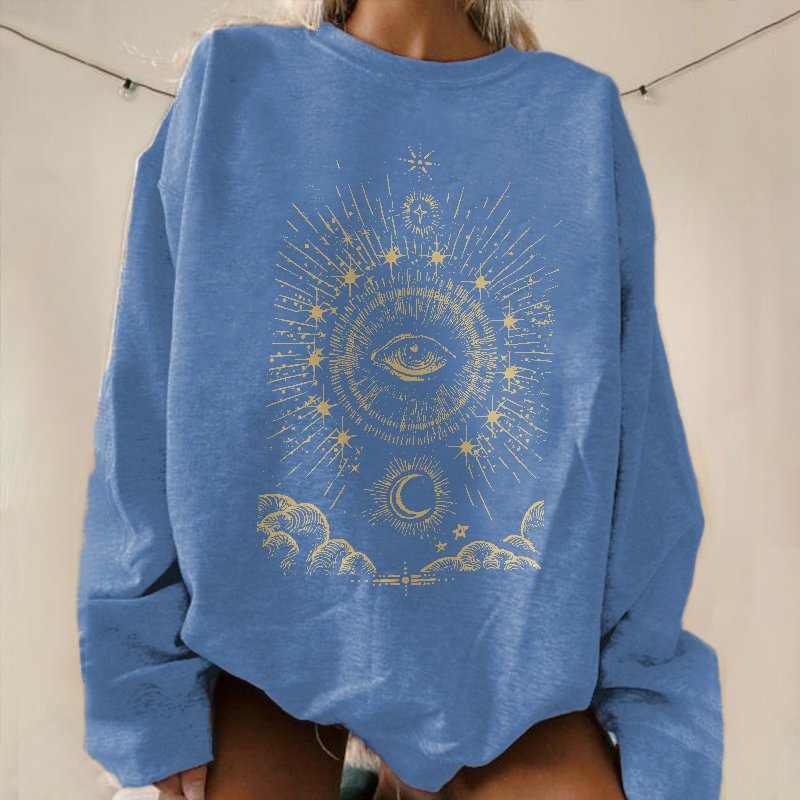   Glowing Eye And Moon Mountain Printed Women's Casual Sweatshirt - Neojana