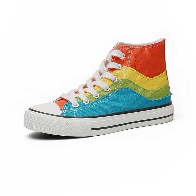 Women's Stitching High Top Rainbow Candy Canvas Shoes