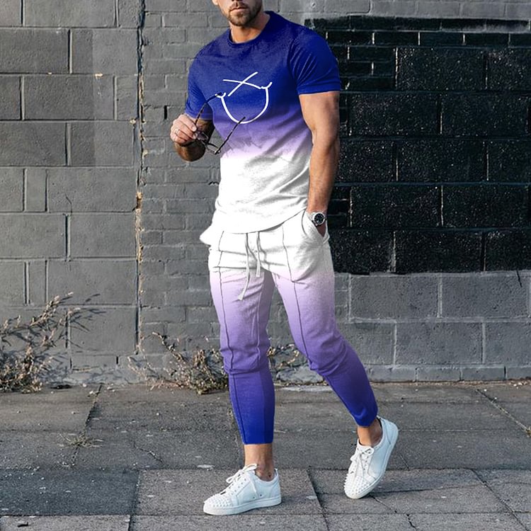 BrosWear Gradient Purple And White T-Shirt And Pants Two Piece Set